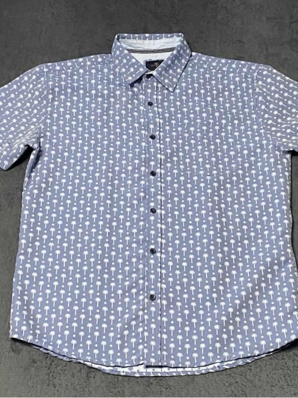 Craft Flow Button Up Shirt Mens L Blue Palm Trees Short Sleeve Pocket Vacation